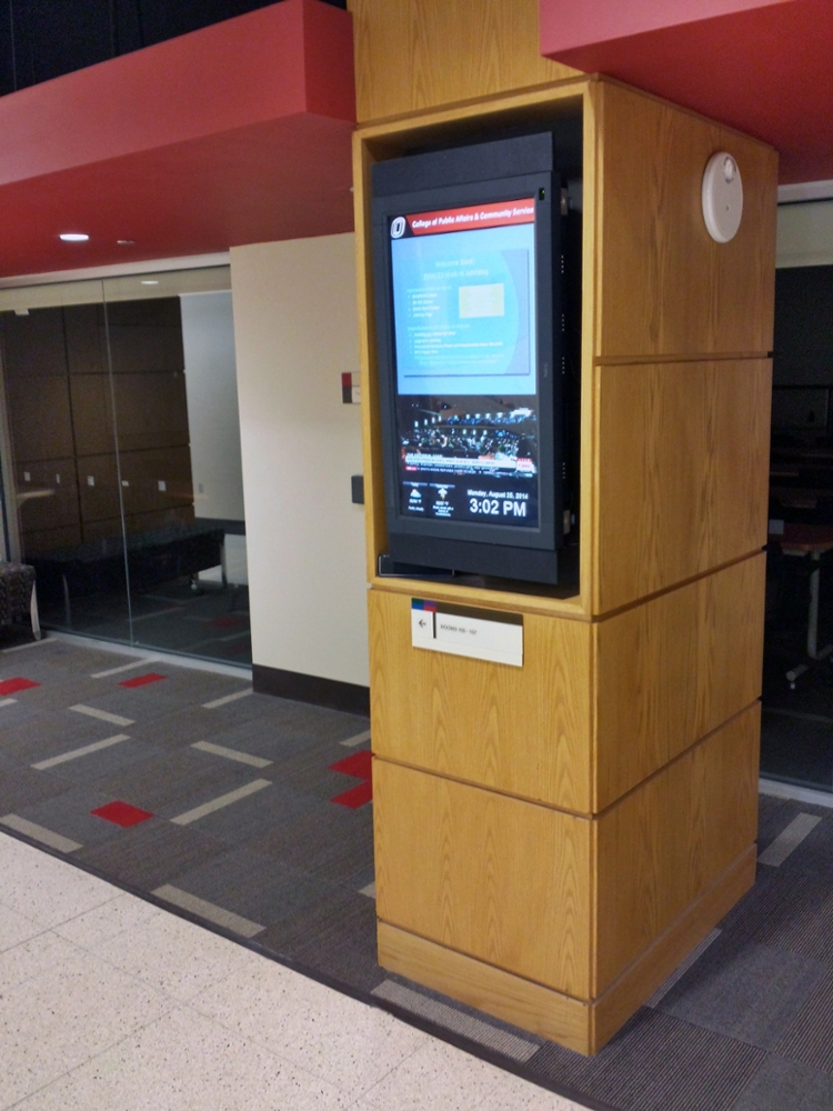 Digital screen in CPACS outside the east side of the Commons