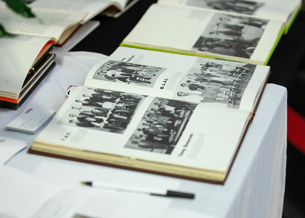 close up of old college yearbook