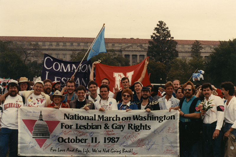 Group of Nebraskans with banner at the 1987 March on Washington for Lesbian and Gay Rights