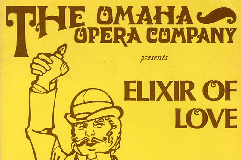 Program cover for the Elixir of Love from the 1973-1974 season of the Omaha Opera Company.