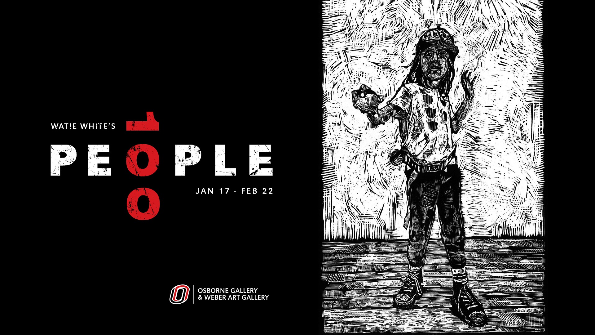 black and white rendering of a person on the right and the words '100 people project' on the left