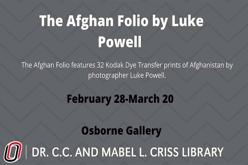 black background with the words 'The Aghan Folio by Luke Powell' and the Criss Library logo at the bottom of the picture 