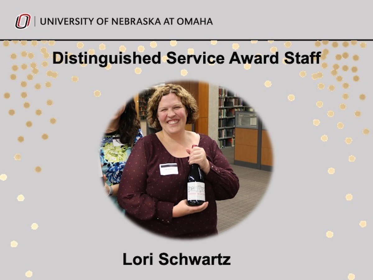Power Point Slide for Lori Schwartz, recipient of the staff Distinguished Service Award