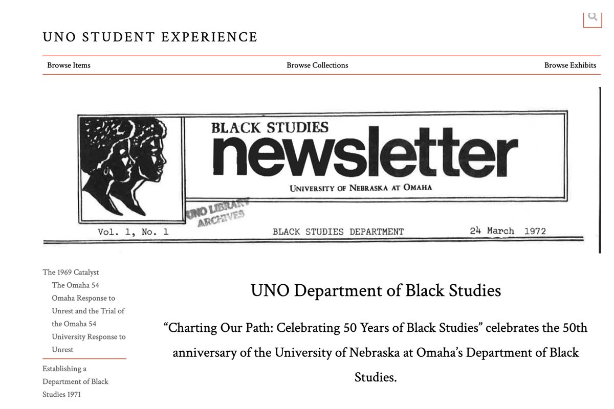 black and white digitized cover of Black Studies newsletter from March 1972