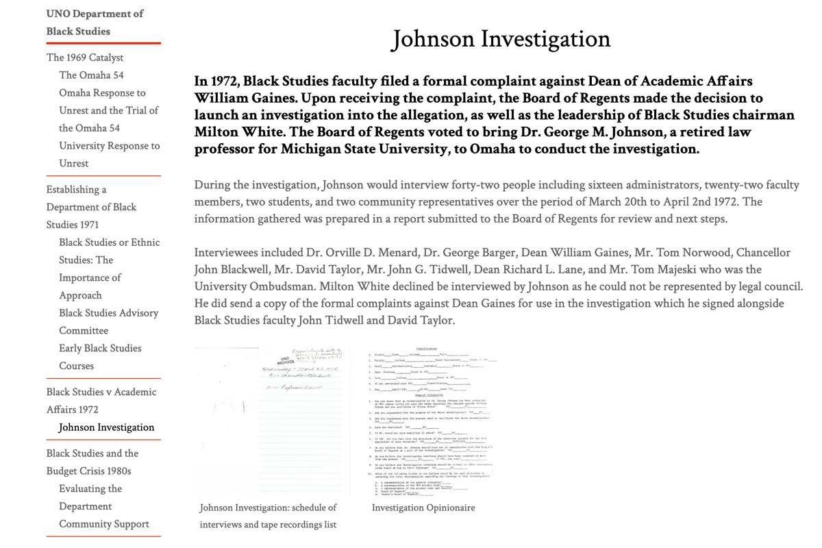 two digitized pieces in the bottom right side from the Johnson Investigation with information about the investigation on the top 