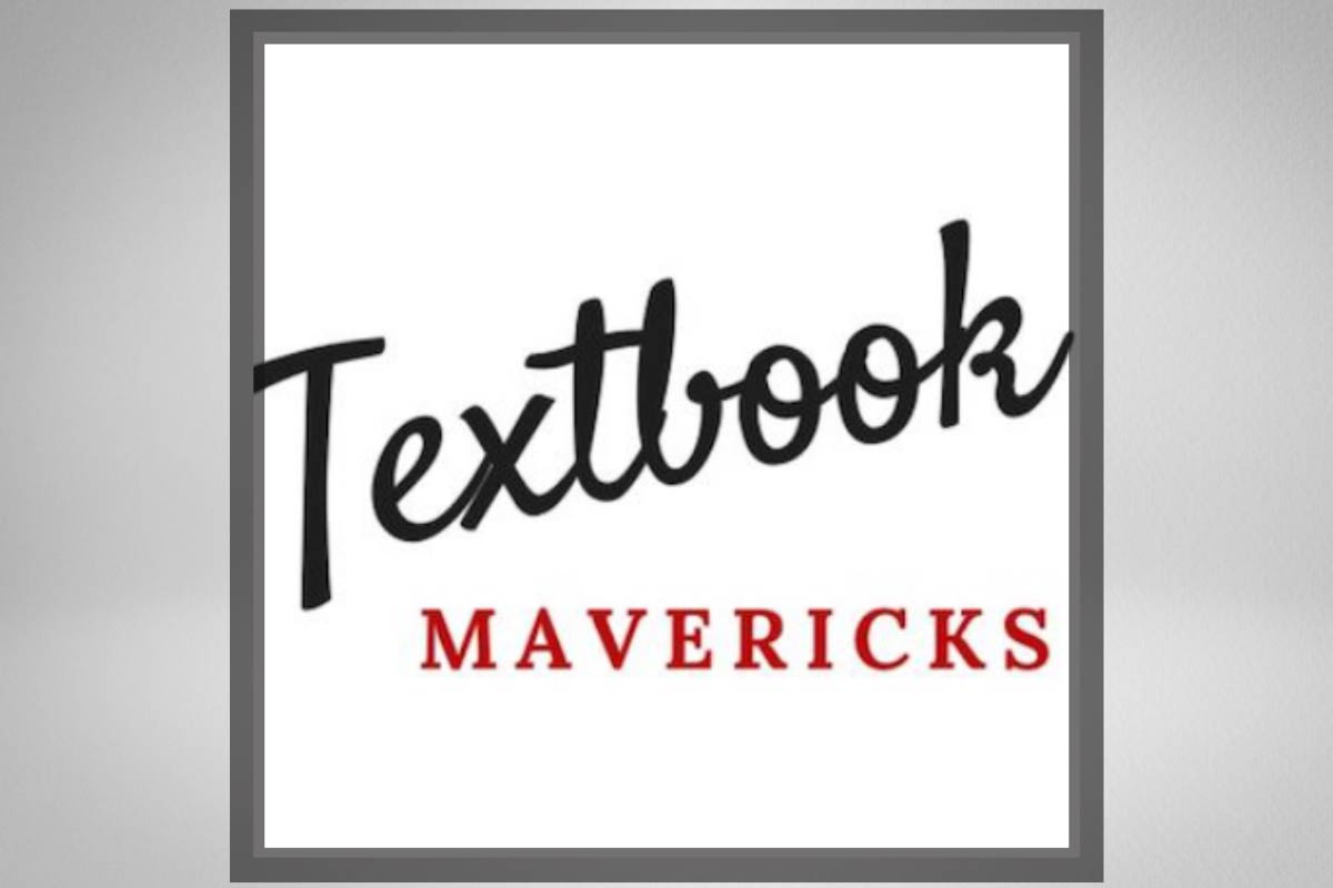 a grey background with a white square and a grey frame with text inside that says 'Textbook Mavericks' 