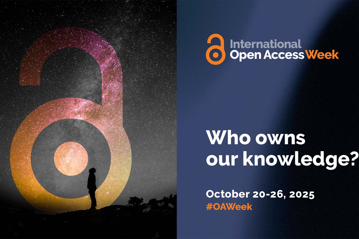 Silhouette against a starry sky with an open access symbol, alongside text promoting Open Access Week 2025.)