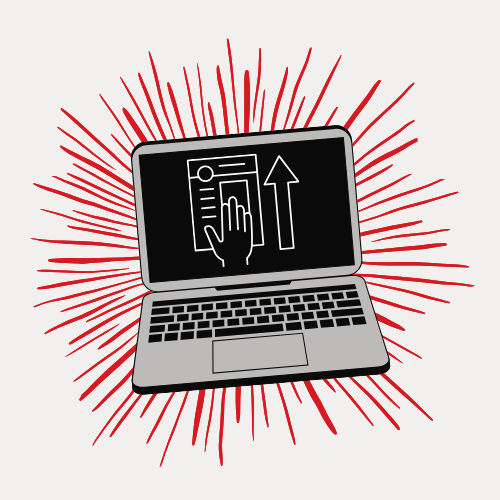A laptop computer. There is an icon on the screen that looks like an application form.
