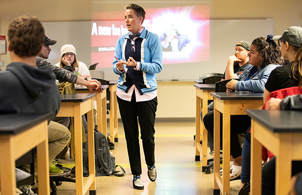 instructor teaching in full classroom