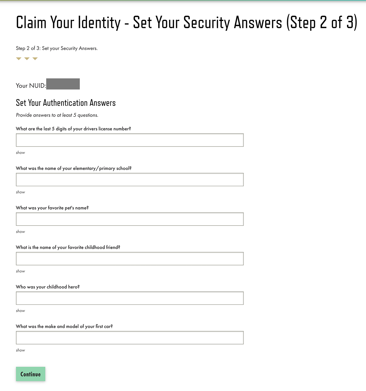 Please answer 5/6 security questions