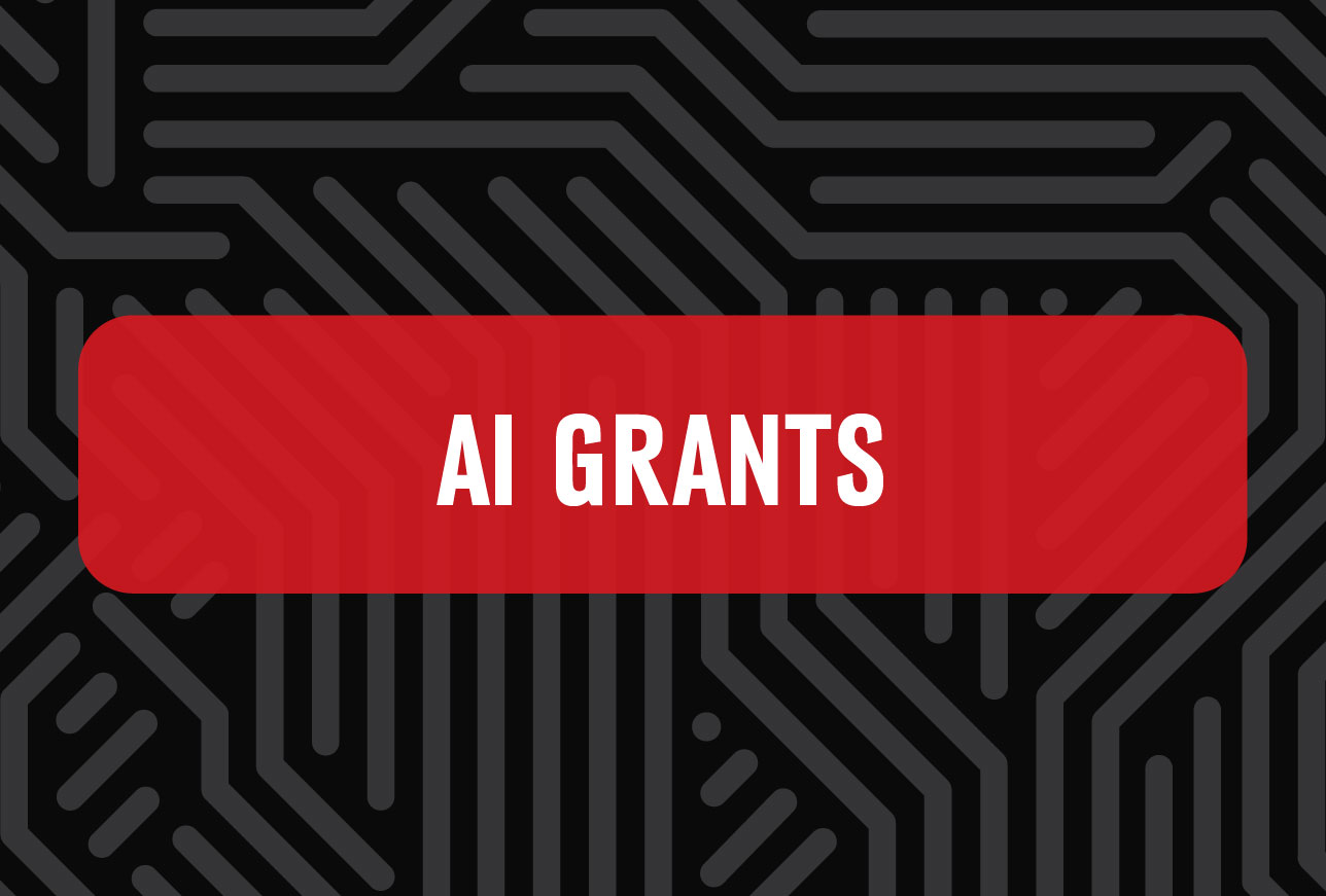Red banner with white text reading "AI Grants" over a black background with circuit-like patterns.