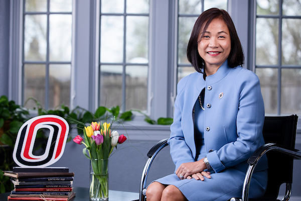 Dr. Joanne Li poses for a portrait at the University of Nebraska at Omaha in Omaha, Nebraska, on Thursday, April 8, 2021, at the Thompson Alumni Center. Li was named as the priority candidate to serve as the next chancellor of the University of Nebraska at Omaha.