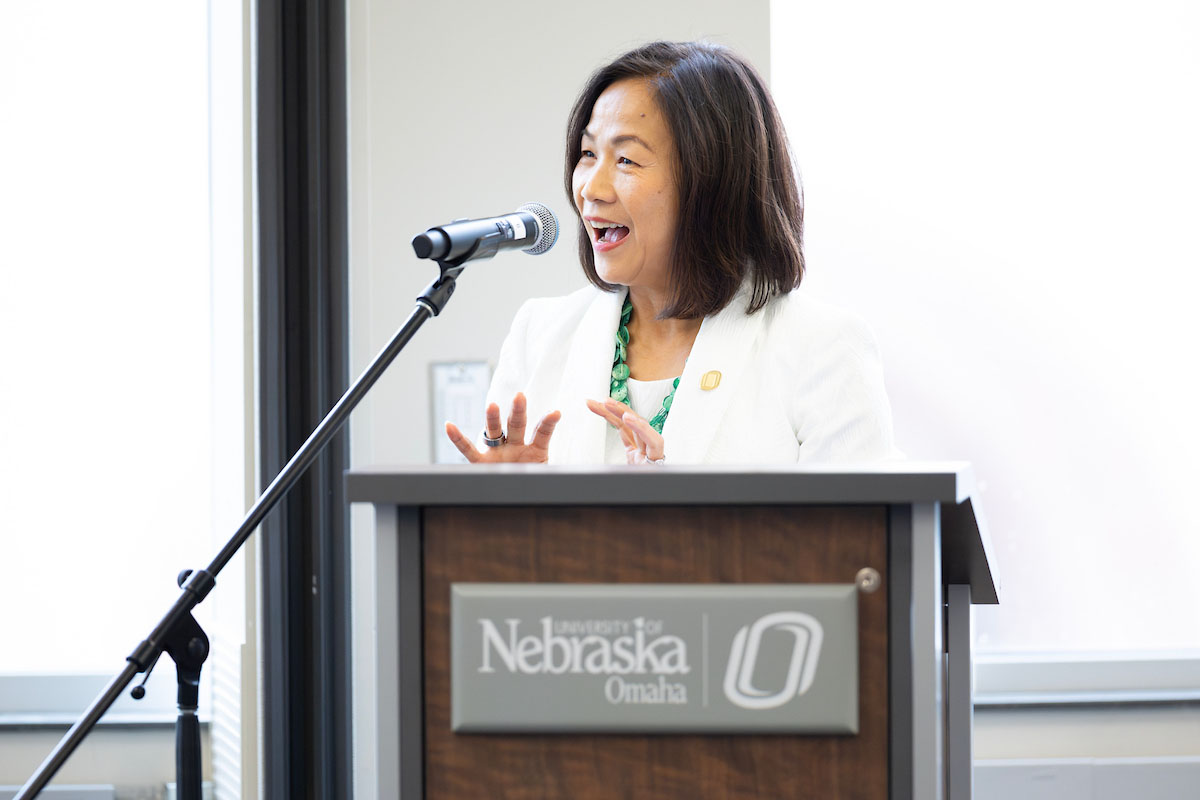 Dr. Joanne Li poses for a portrait at the University of Nebraska at Omaha in Omaha, Nebraska, on Thursday, April 8, 2021, at the Thompson Alumni Center. Li was named as the priority candidate to serve as the next chancellor of the University of Nebraska at Omaha.