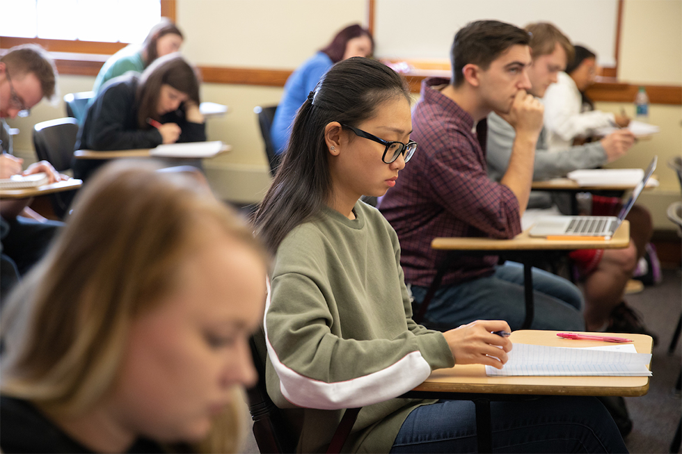 Yuhan Chen, a sophomore at College of Business, takes a history class in Arts and Sciences Hall at the University of Nebraska at Omaha in Omaha, Nebraska, Thursday, October 4, 2018.