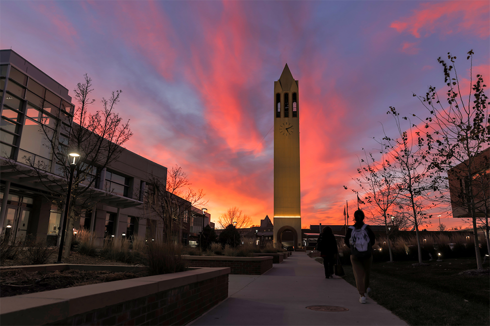 Sun sets over UNO on Thursday, Dec. 2, 2021, in Omaha, Nebraska.