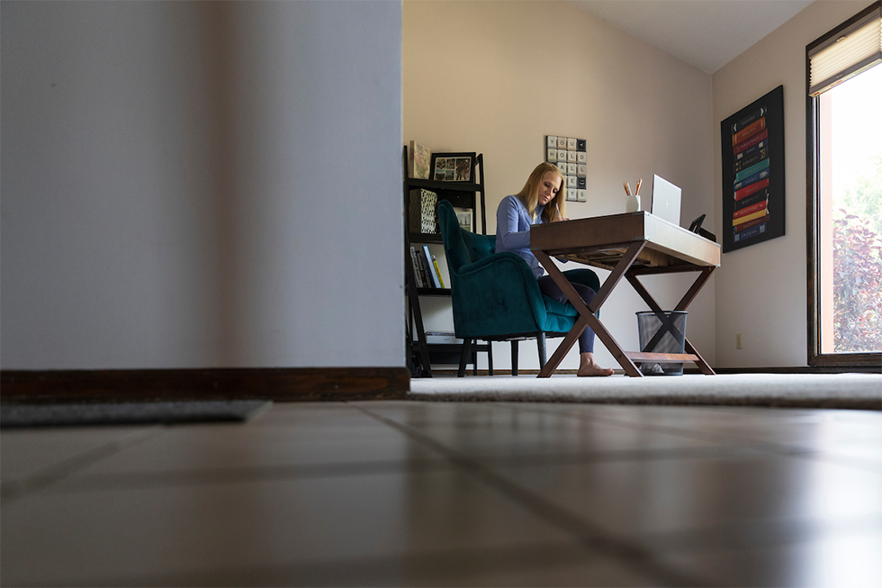 University of Nebraska Omaha student Brianne Ramirez takes an online class on Wednesday, June 16, 2022, at her home in Omaha, Nebraska.