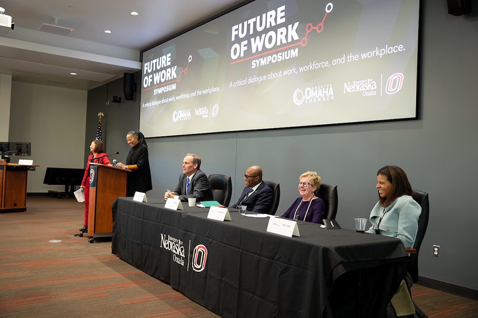 Panelists presenting at the Future of Work Symposium, November 30th, 2022