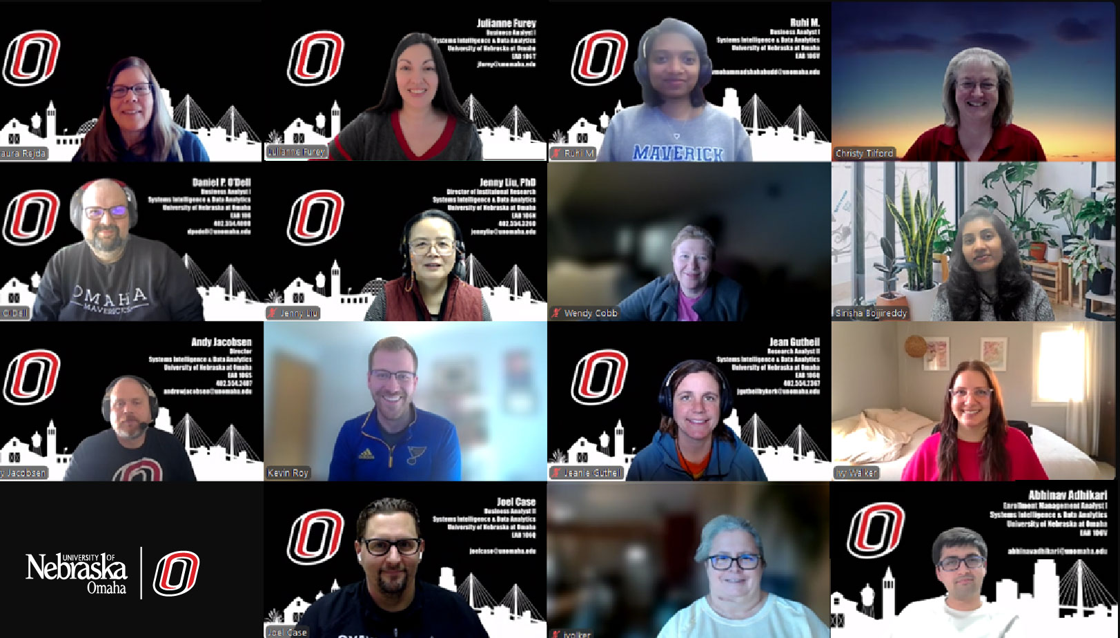 Screenshot of a Zoom meeting featuring the Systems Intelligence & Data Analytics (SIDA) team at the University of Nebraska at Omaha.