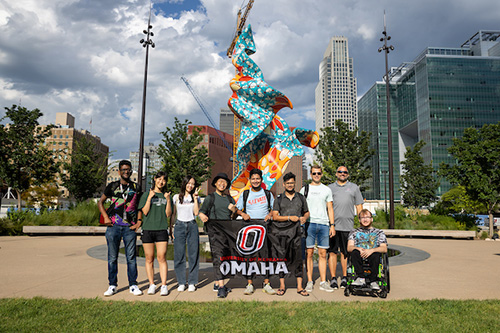 uno students at the riverfront in omaha
