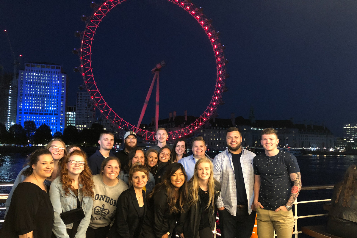 Comparative Criminal Justice students enjoying an evening on the Thames near the London Eye.