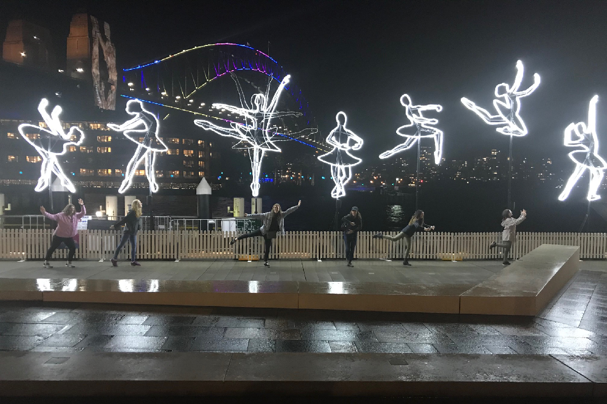 UNO in Sydney students posing at Vivid Sydney in Australia. 