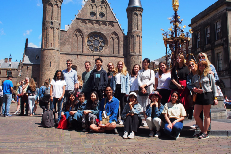 Hill and classmates spending time outside in Groningen