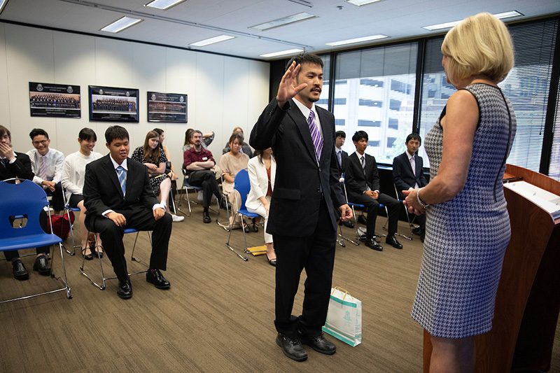 Japanese students meet Mayor Jean Stothert of Omaha.