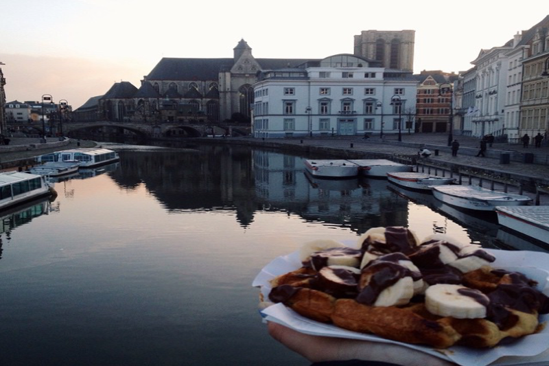 Enjoying a Belgian waffle in Ghent