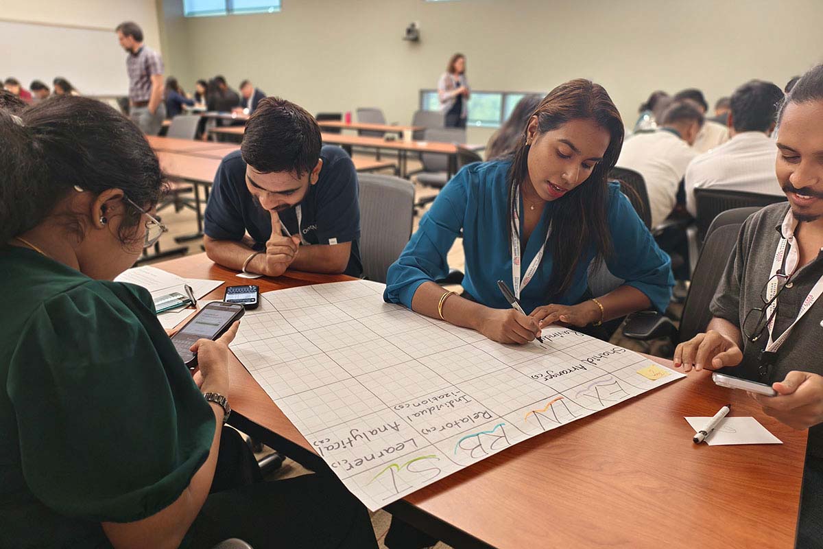 A group of participants work together on a project