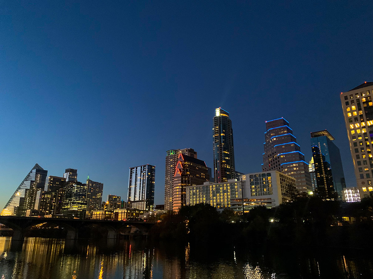 The skyline of Austin, Texas at night