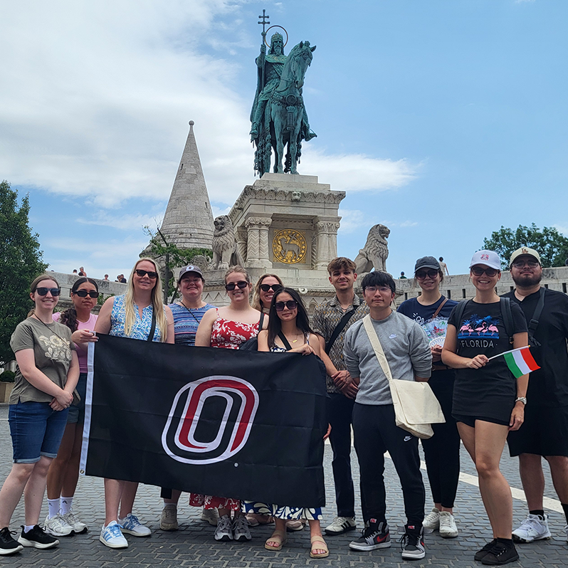 Photo of group of students and professor in Budapest, Hungary