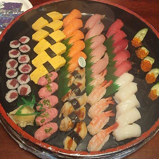 Variety platter of sushi.