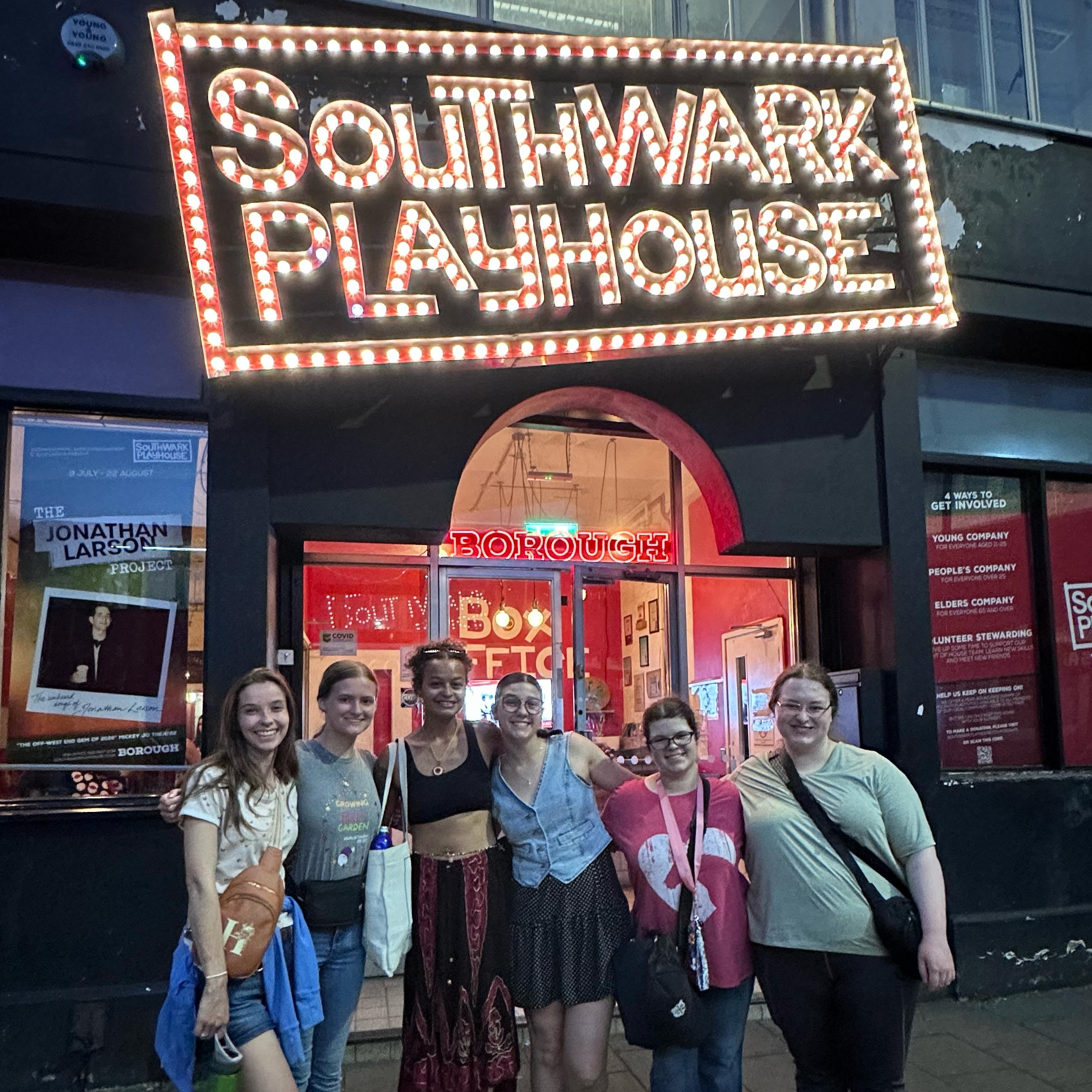 Group of students in front of a theatre in London