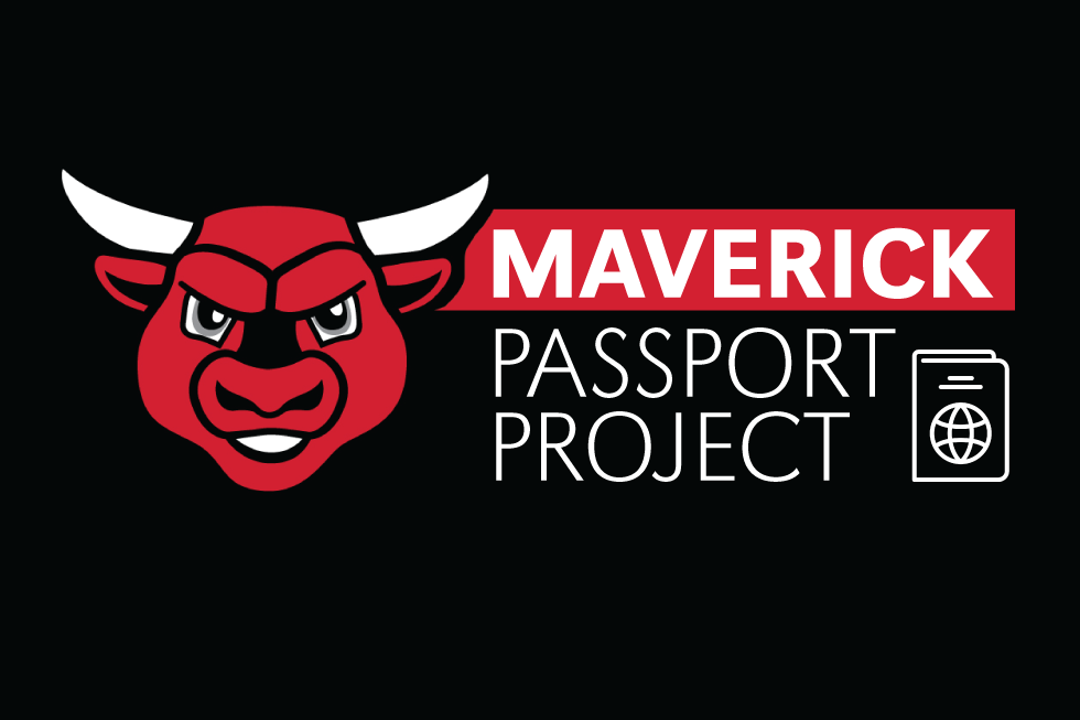 Graphic of Durango the bull on a black background with the text 'Maverick Passport Project'.