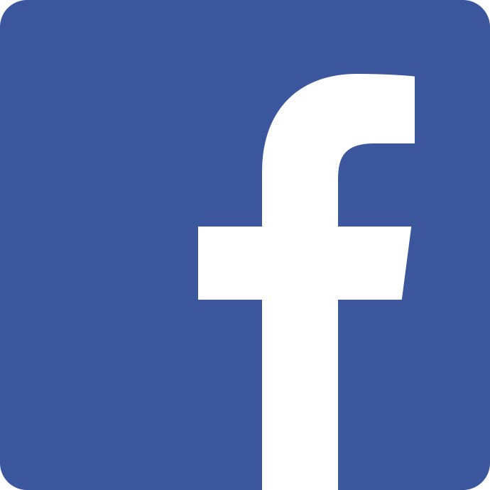 Facebook logo with white “f” on a blue background.