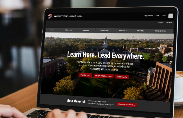 Laptop displaying the University of Nebraska at Omaha website