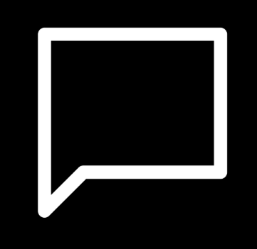 White speech-bubble chat icon outlined on a black background.