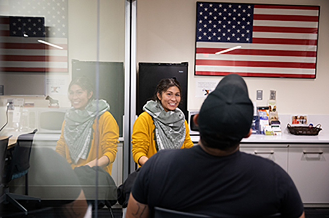 students in Military-Connected Resource Center Office Lobby