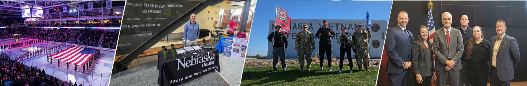 Collage of UNO staff and students at military student events.