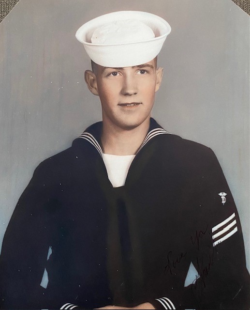 Military service photo of Fred Tisdale in his Navy uniform.
