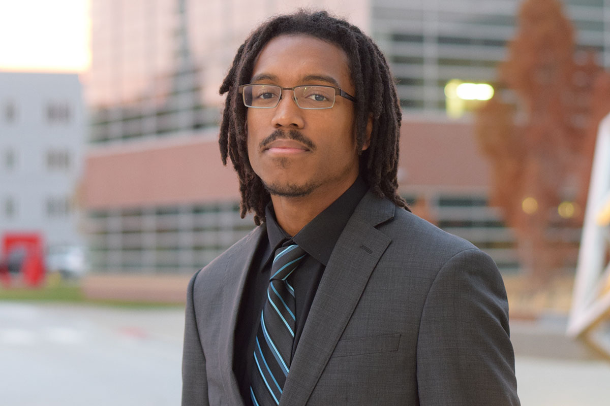 NCITE's Anthony Roberson stands in front of Mammel Hall. 