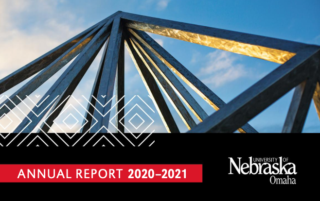 This is the cover of NCITE's annual report featuring a sculpture outside the College of Business Administration, or Mammel Hall, where NCITE is housed.