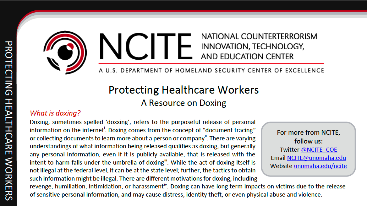 Screenshot of the first page of NCITE's doxing document.