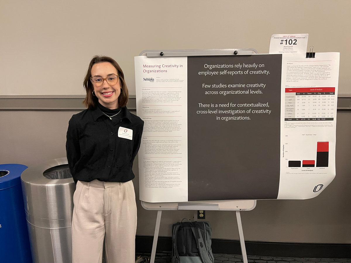 NCITE student Averie Linnell stands in front of her research poster. 