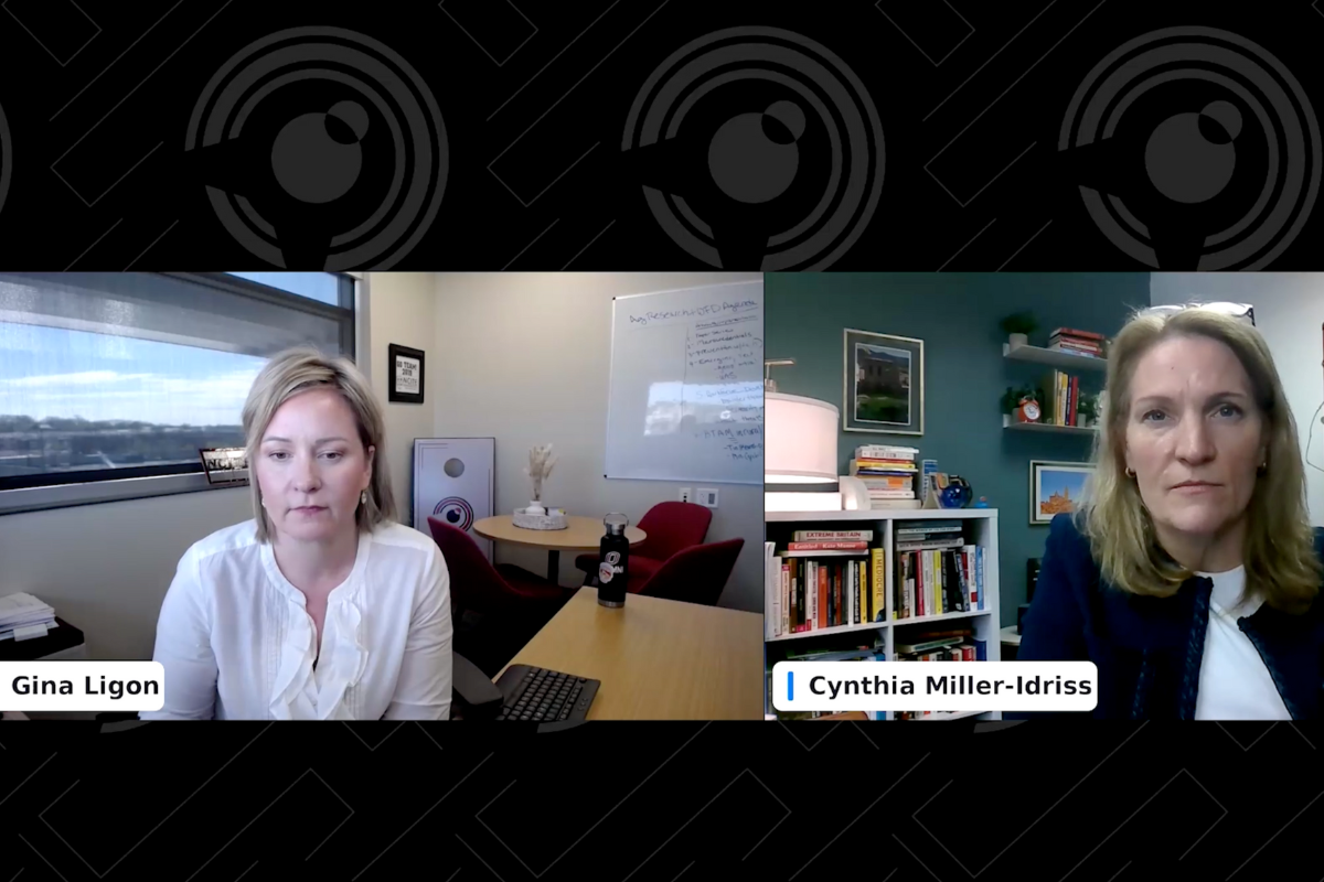 Screenshot from a Zoom webinar featuring Gina Ligon and Cynthia Miller-Idriss. 