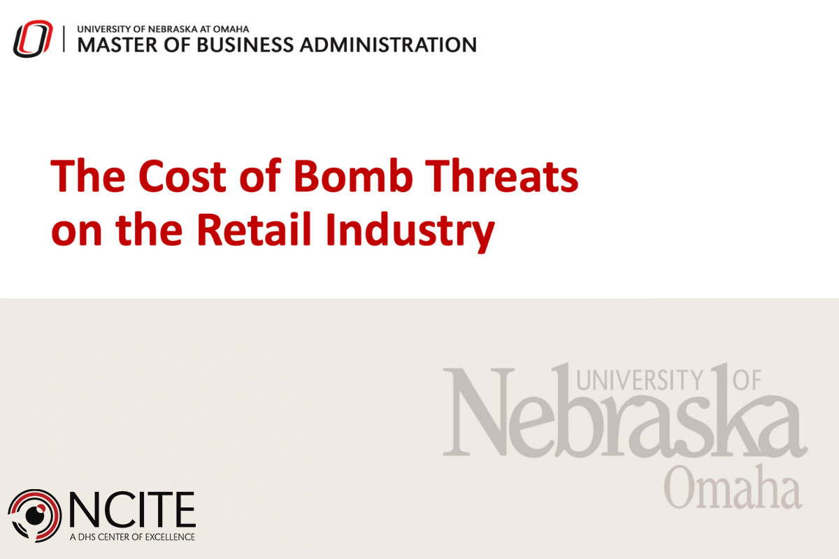 Title slide on the presentation for this capstone project. It reads "The Cost of Bomb Threats on the Retail Industry."