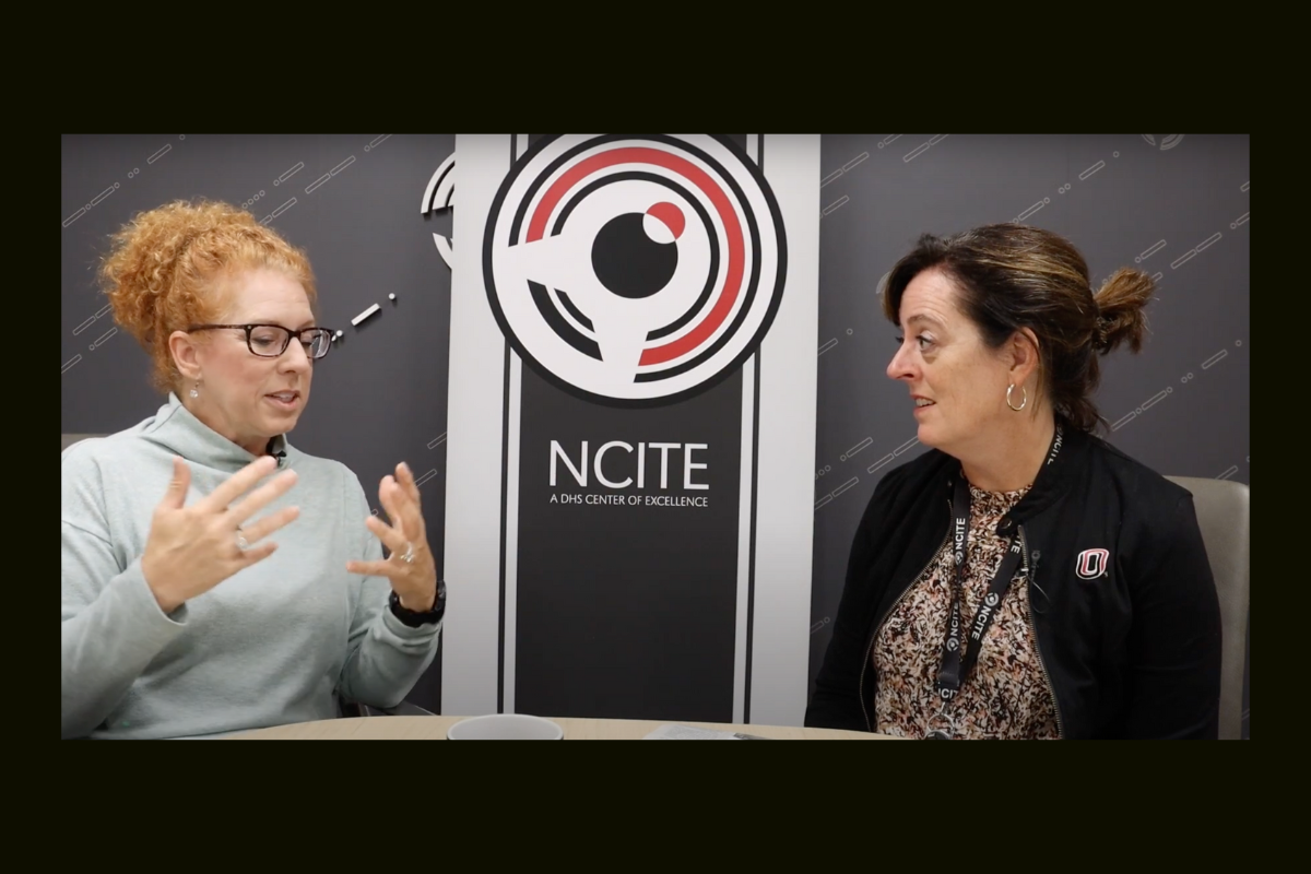 On the left sits guest Diane Mack. To her right sits Erin Grace. Behind them is a banner displaying the NCITE logo. 