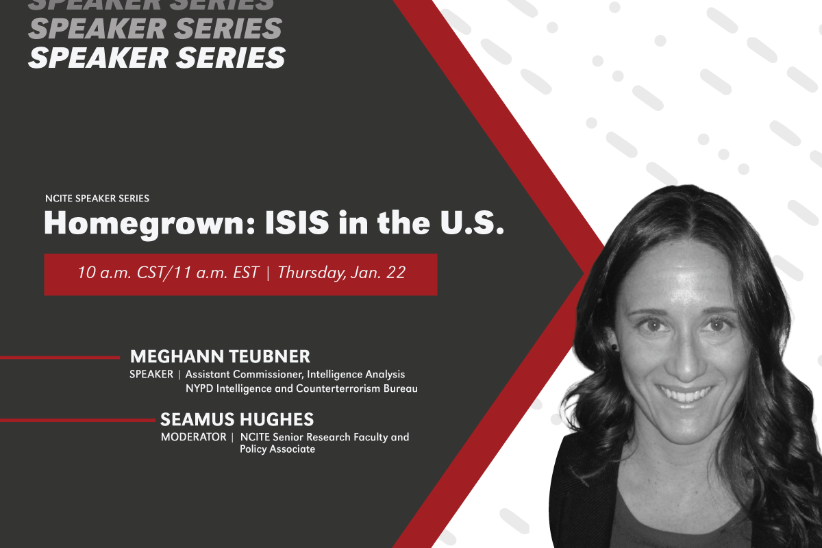 A flyer for the event, with the date and time on the left-hand side and a black and white headshot of Teubner on the right.