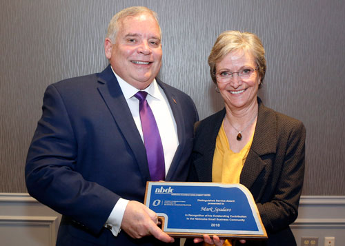 Pictured: Mark Spadaro, President, Dyna-Tech Aviation Services and Cathy Lang, State Director, NBDC