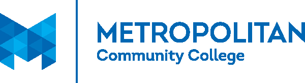 Metropolitan Community College logo featuring a stylized blue geometric ‘M’ icon to the left and the words ‘Metropolitan Community College’ in blue text to the right.